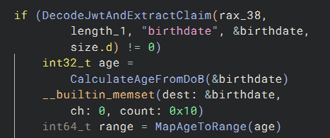 UserMgrProxy decoding the birthdate claim and calculating the user’s exact age