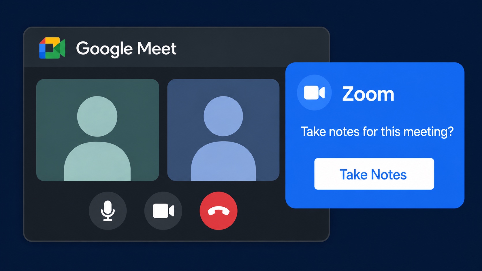 Zoom suggesting note-taking during a Google Meet call